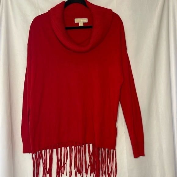 MICHAEL KORS FRINGE RED COWLNECK SWEATER (S) - Picture 1 of 4